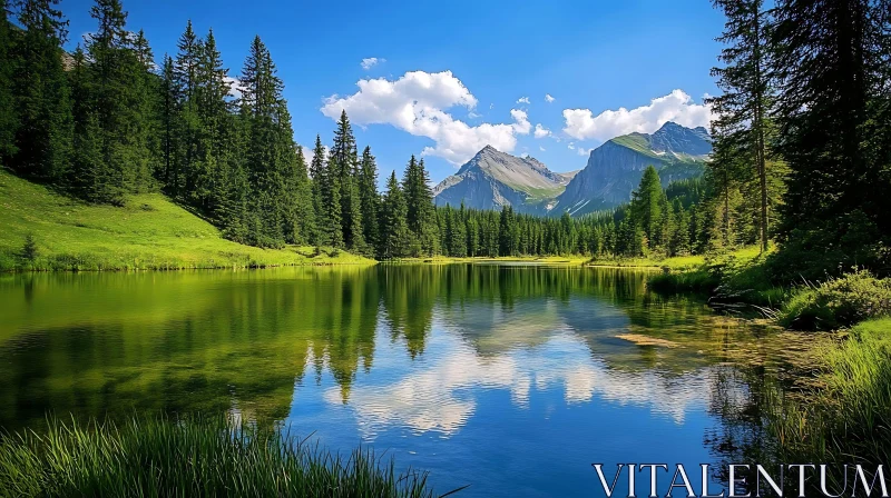 Picturesque Mountain Lake with Reflection AI Image