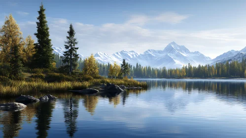 Tranquil Mountain Lake in Autumn