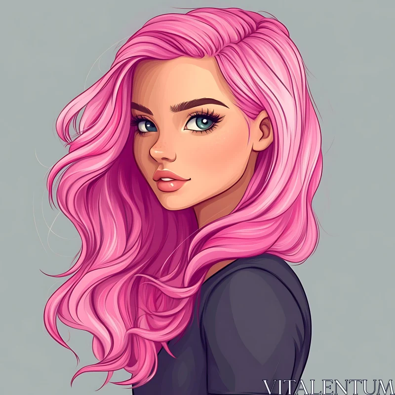 Illustration of a Stylish Woman with Pink Hair AI Image