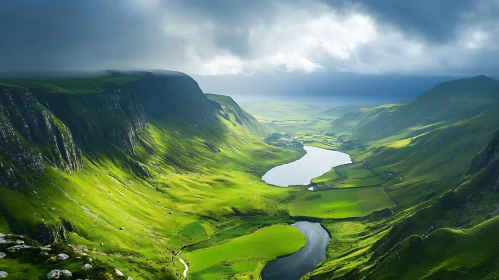 Green Valley and Serene Lake Landscape