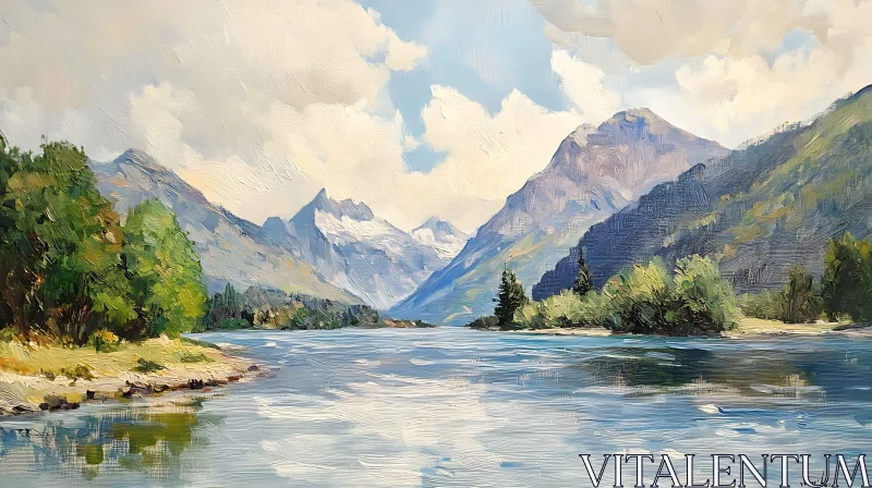 Peaceful Mountain Lake Scenic Artwork AI Image