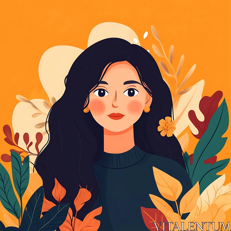 AI ART Autumn Woman Portrait Illustration