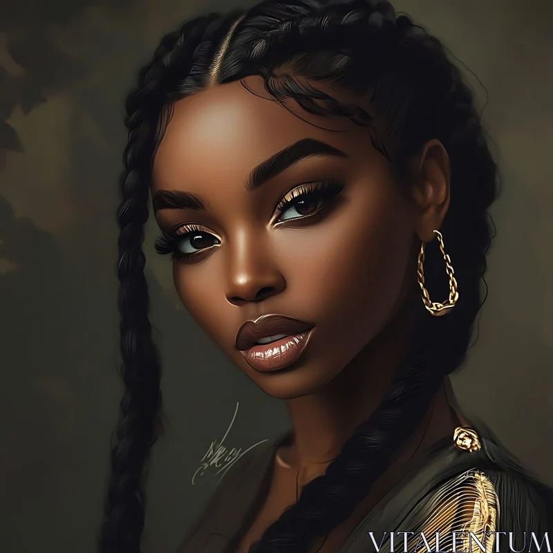 Elegant Woman with Braided Hair and Hoop Earrings AI Image