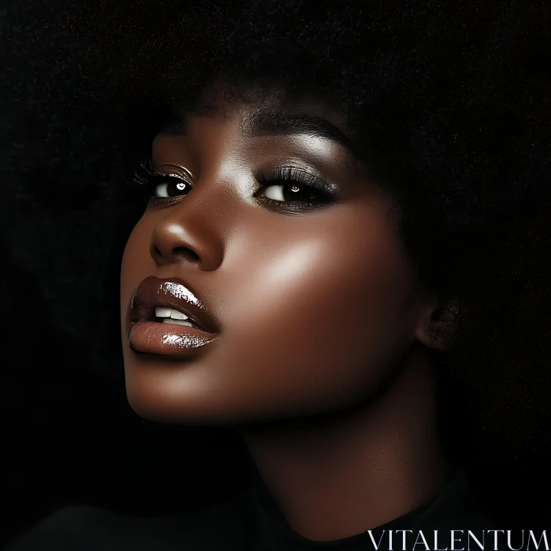 Elegant Woman with Voluminous Afro Hairstyle AI Image