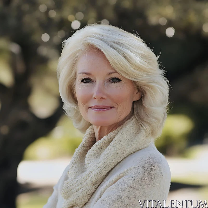 Serene Outdoor Portrait of a Blonde Woman AI Image