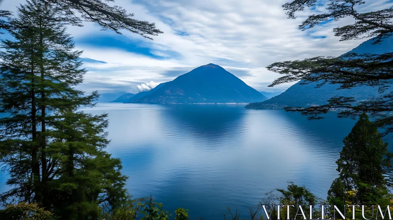 Tranquil Mountain Lake Scene AI Image