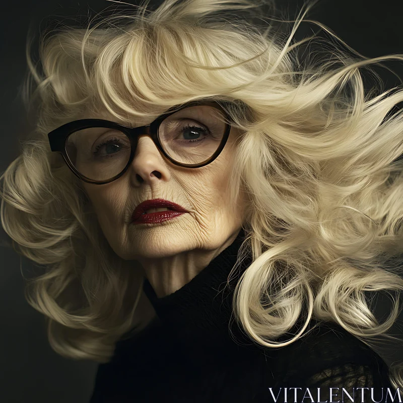 Glamorous Senior Woman with Flowing Blonde Hair AI Image