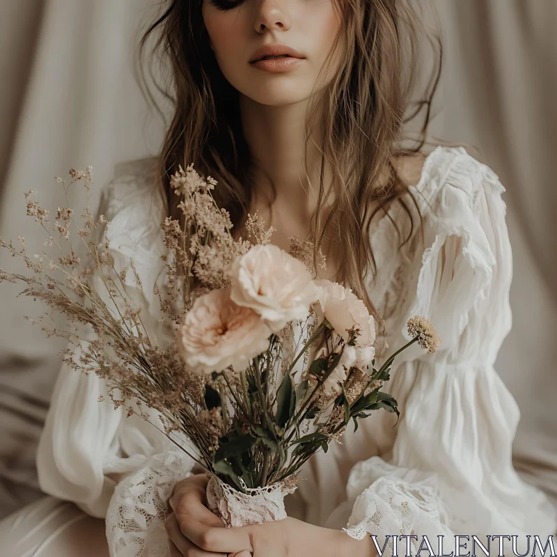 Serene Woman with Pastel Flowers AI Image