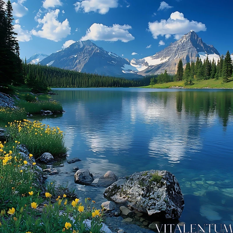 Tranquil Lake and Majestic Mountains Landscape AI Image