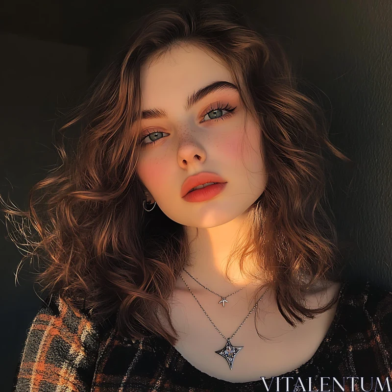 Freckled Woman with Beautiful Makeup and Accessories AI Image