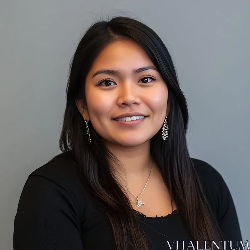 Portrait of a Smiling Woman with Elegant Jewelry AI Image