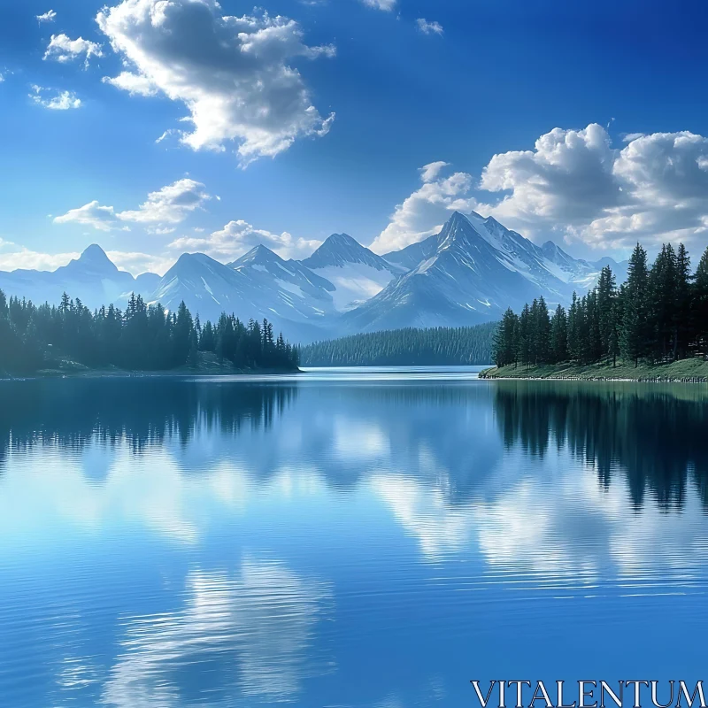 Serene Mountain Lake with Clear Reflection AI Image