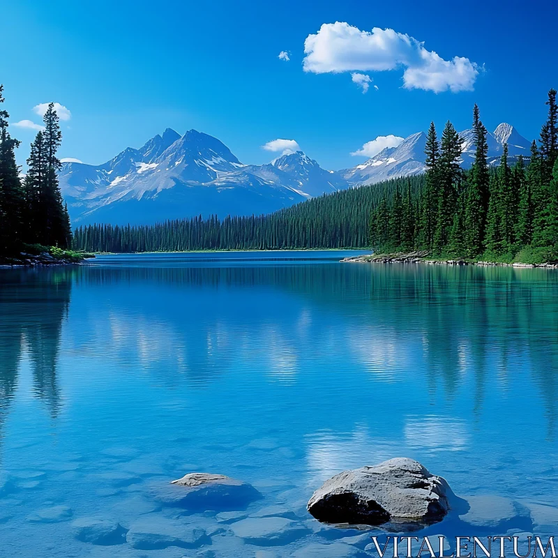 Serene Lake with Forest and Mountain Reflection AI Image