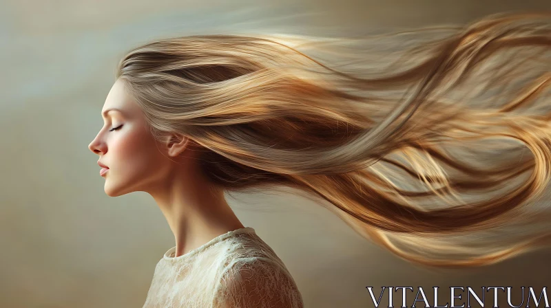 AI ART Serene Woman with Wind-Swept Hair