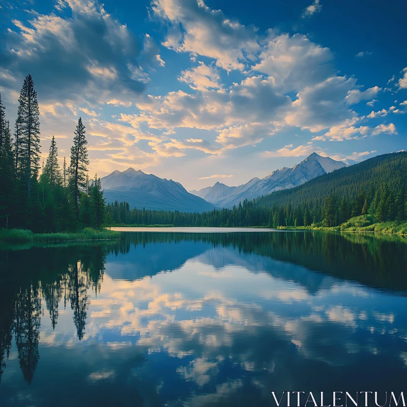 AI ART Tranquil Lake with Mountain Reflections