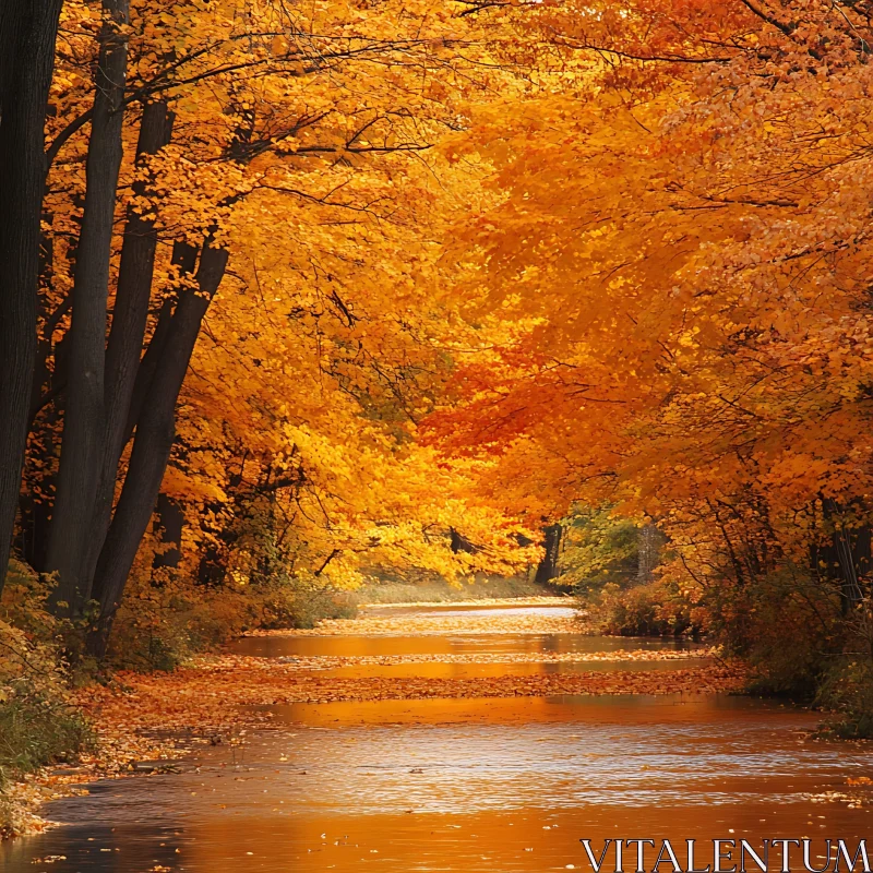 Golden Autumn River Reflection AI Image