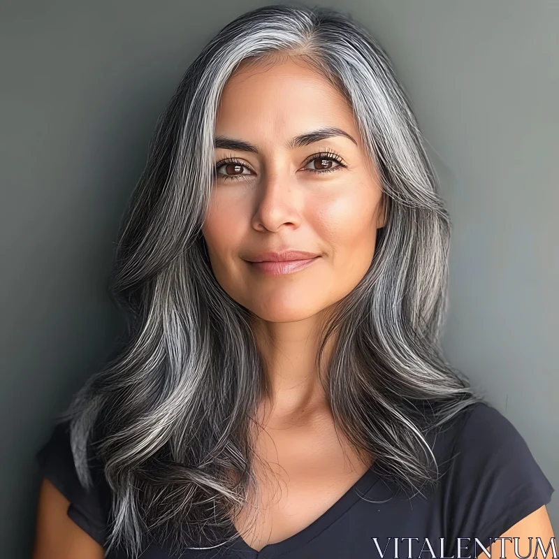 Elegant Grey-Haired Woman Radiating Kindness AI Image