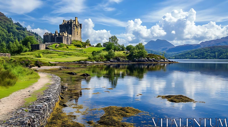 Majestic Castle Overlooking Tranquil Lake AI Image