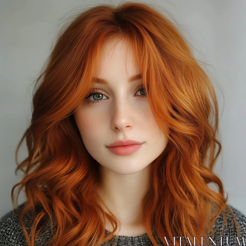 Vibrant Redhead Portrait with Freckles AI Image