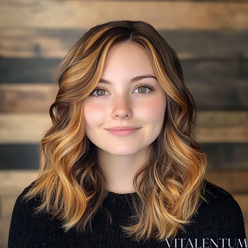 Smiling Woman with Wavy Light Brown Hair AI Image