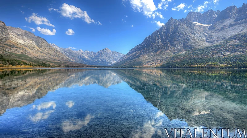 Tranquil Mountainous Lake Scene AI Image