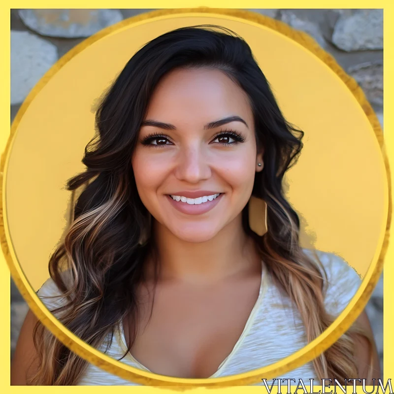 Joyful Woman Against Bright Yellow Circle AI Image