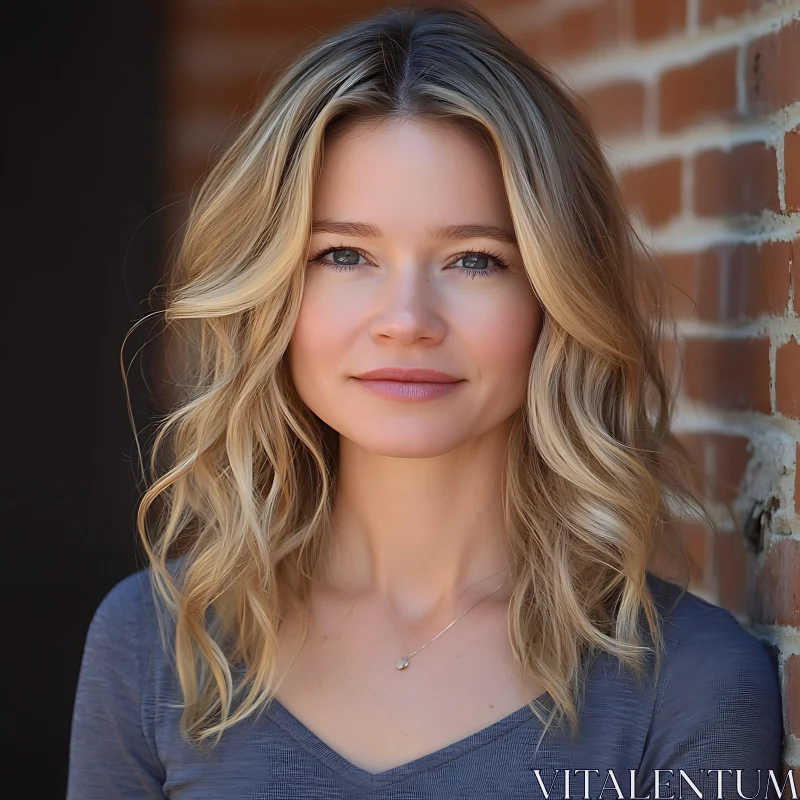 Smiling Woman with Wavy Hair Portrait AI Image