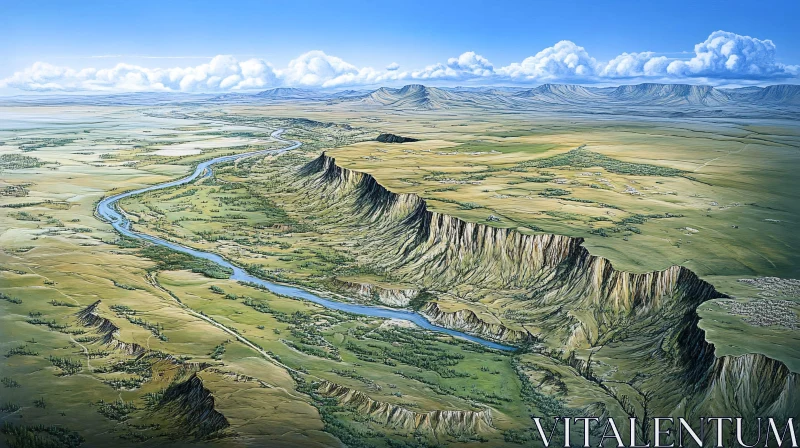 Majestic River Winding through Vast Valley AI Image