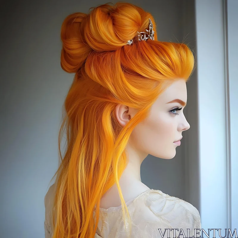 Graceful Woman with Orange Hair and Lace AI Image