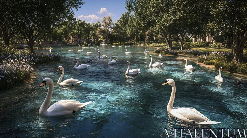 Swans Gliding on a Calm Lake AI Image