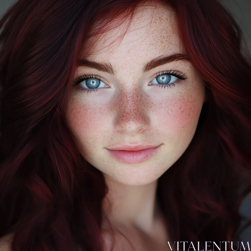 AI ART Freckled Woman with Blue Eyes and Red Hair Portrait