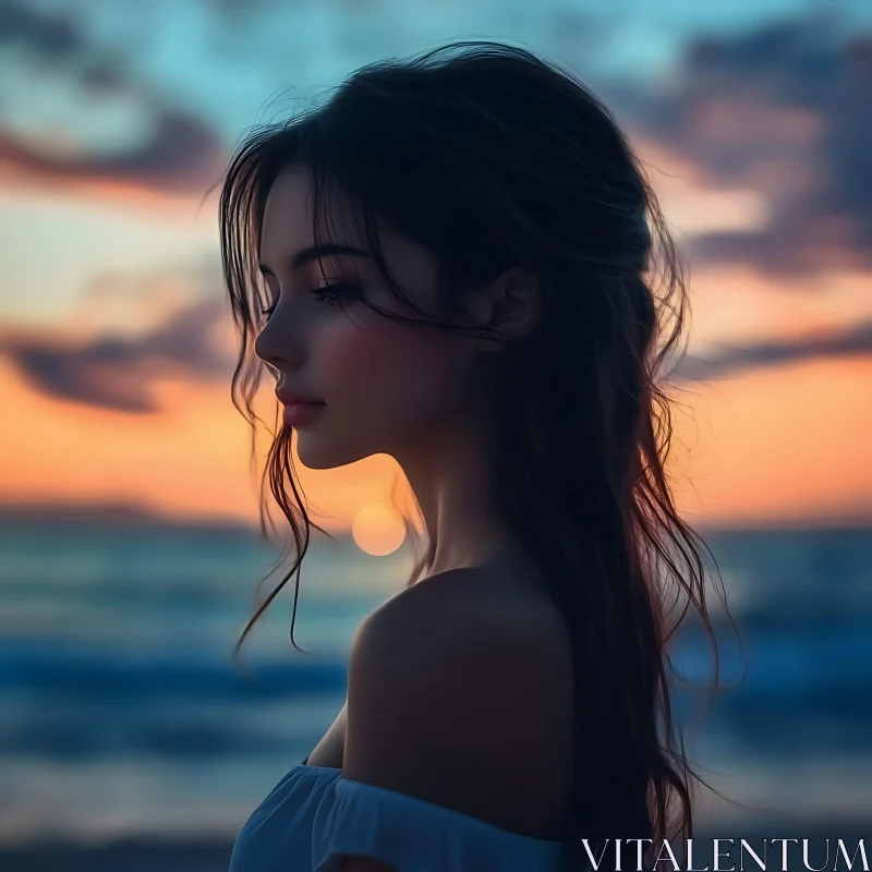 Peaceful Sunset Beach Portrait AI Image