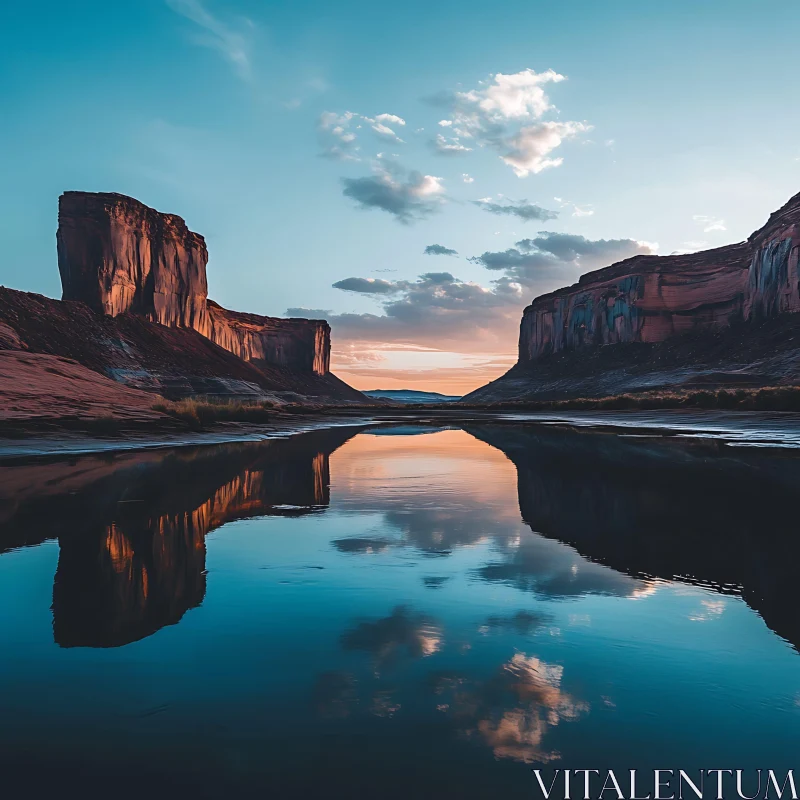 Peaceful Sunset Over a Reflective River AI Image