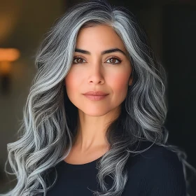 Poised Mature Woman with Flowing Gray Hair