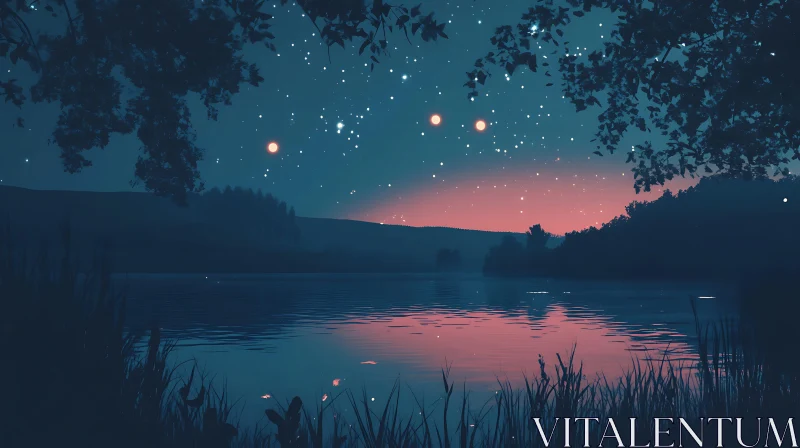 Nighttime Lakeside Tranquility with Stars Nighttime Lakeside Tranquility with Stars