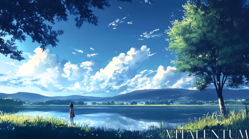 Tranquil Scene by the Lake with Lush Nature and Clouds Tranquil Scene by the Lake with Lush Nature and Clouds