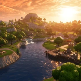 Peaceful Sunset in a Verdant Landscape