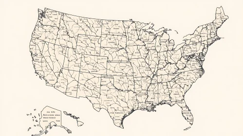 Retro USA Map with Geographic and Political Divisions