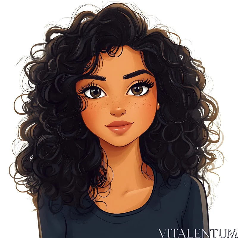 Cartoon Character with Curly Hair and Freckles Cartoon Character with Curly Hair and Freckles