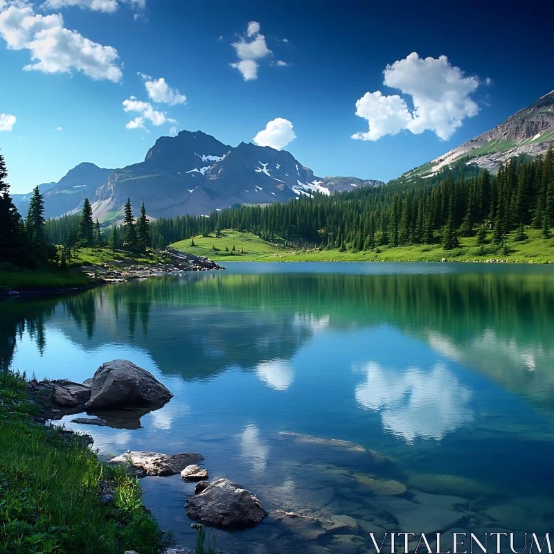 Mountain Wonderland with Tranquil Lake Reflection AI Image