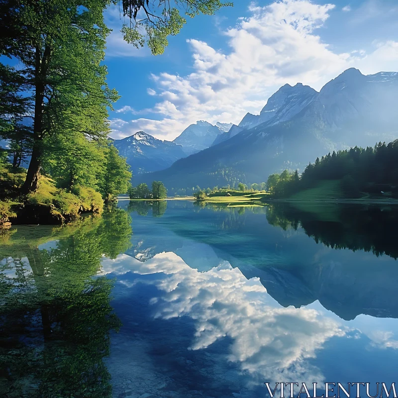 Majestic Reflections of Mountains in a Pristine Lake AI Image