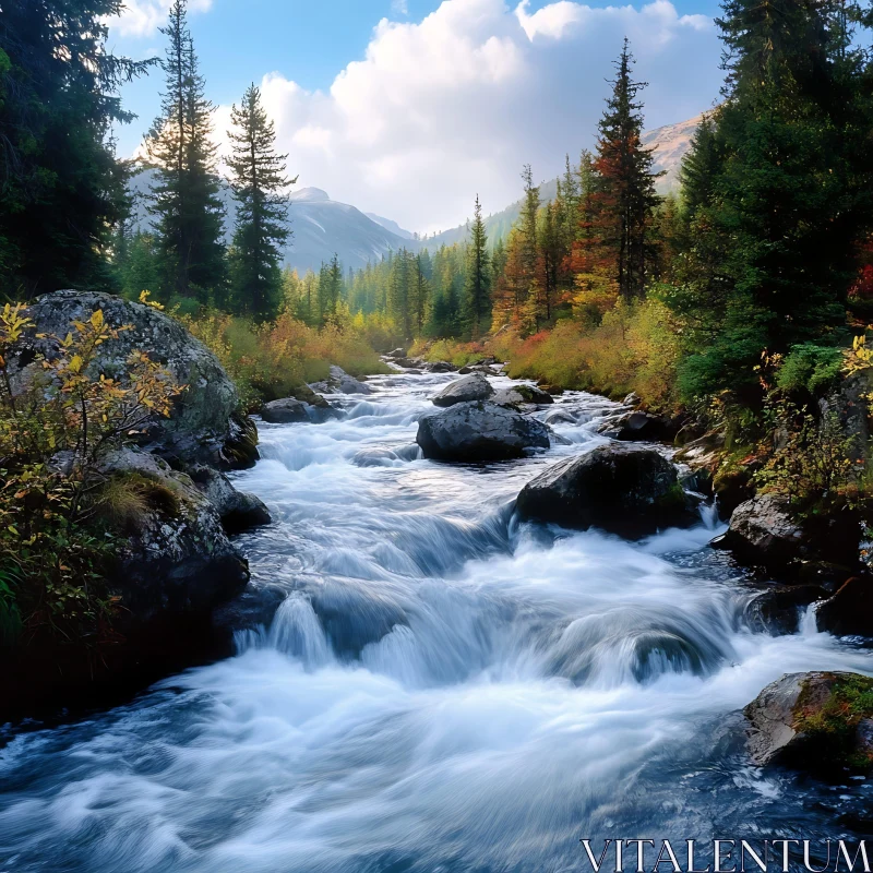 Mountain River Amidst Lush Forest