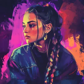 Contemplative Woman Painting with Colorful Hues