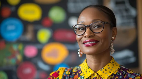 Confident Woman in Patterned Shirt