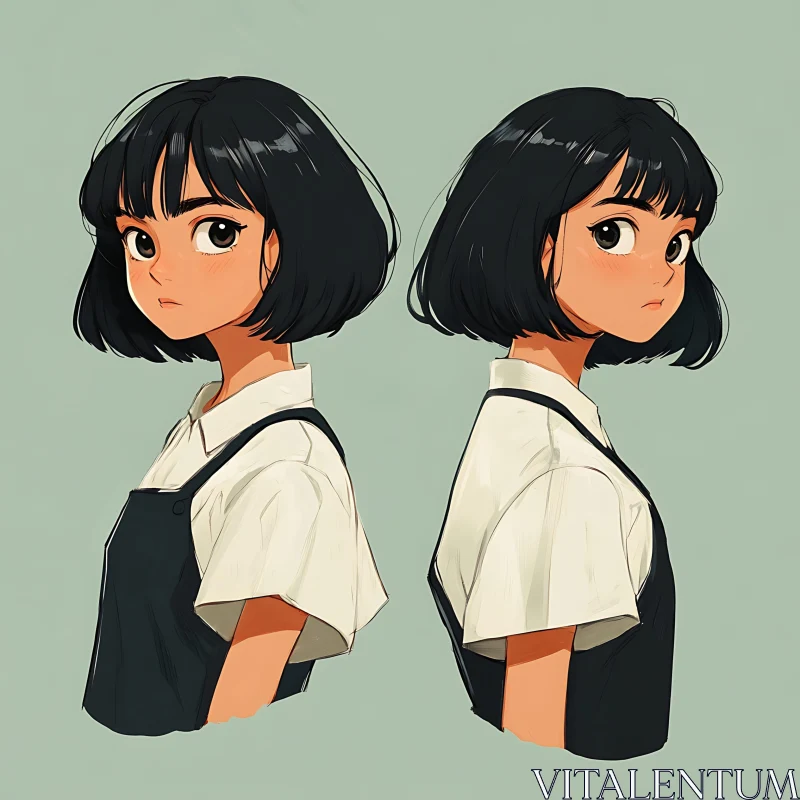 Anime Character Portrait in Two Poses
