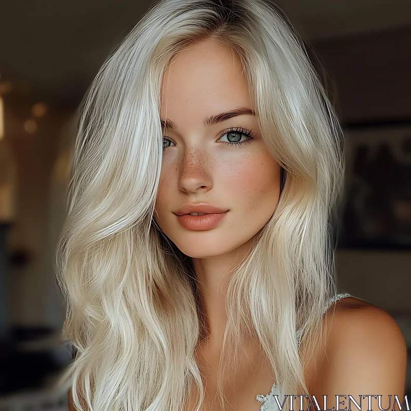 Serene Blonde Woman with Freckles