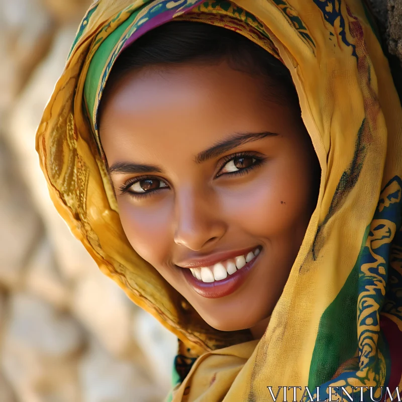 Joyful Woman in Vibrant Headscarf