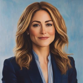 Blond Woman in Blue Suit Painting