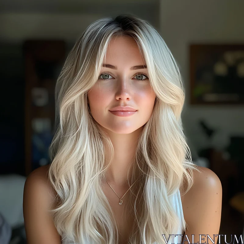 Smiling Young Blonde Woman Portrait AI Image