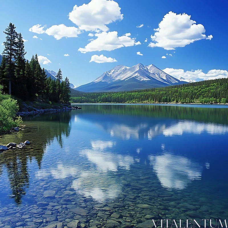 Peaceful Mountain Lake with Forest and Cloud Reflections AI Image